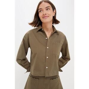 TUCKERNUCK Army Green Chino Cropped Jasper Button Down NWT L